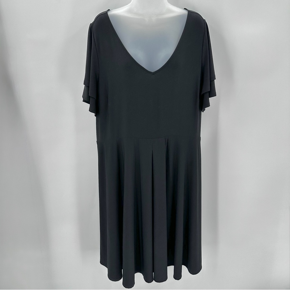 Lane Bryant Dress Womens 22/24 Plus Size Black Flutter Sleeve Jersey Knit READ
